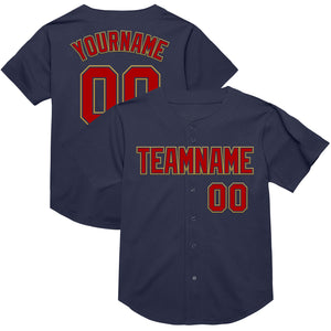 Custom Navy Red-Old Gold Mesh Authentic Throwback Baseball Jersey