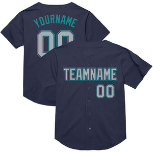 Custom Navy Gray-Teal Mesh Authentic Throwback Baseball Jersey