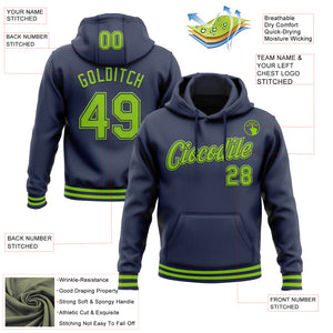 Custom Stitched Navy Neon Green Sports Pullover Sweatshirt Hoodie