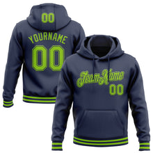 Load image into Gallery viewer, Custom Stitched Navy Neon Green Sports Pullover Sweatshirt Hoodie
