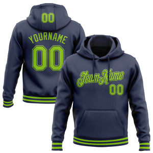 Custom Stitched Navy Neon Green Sports Pullover Sweatshirt Hoodie