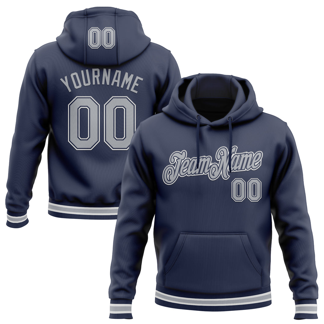 Custom Stitched Navy Gray-White Sports Pullover Sweatshirt Hoodie