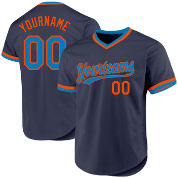 Custom Navy Blue-Orange Authentic Throwback Baseball Jersey