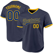 Load image into Gallery viewer, Custom Navy Royal-Gold Authentic Throwback Baseball Jersey
