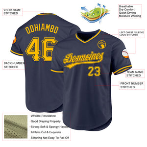 Custom Navy Gold Authentic Throwback Baseball Jersey