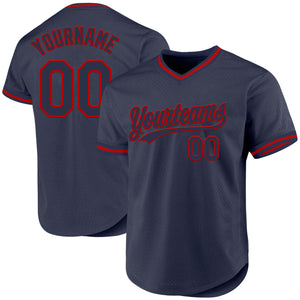 Custom Navy Red Authentic Throwback Baseball Jersey