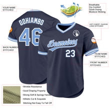 Load image into Gallery viewer, Custom Navy Light Blue-White Authentic Throwback Baseball Jersey
