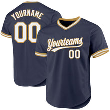 Load image into Gallery viewer, Custom Navy White-Old Gold Authentic Throwback Baseball Jersey
