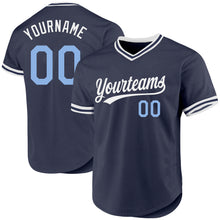 Load image into Gallery viewer, Custom Navy Light Blue-White Authentic Throwback Baseball Jersey
