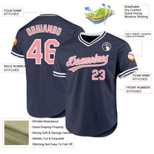 Load image into Gallery viewer, Custom Navy Medium Pink-White Authentic Throwback Baseball Jersey
