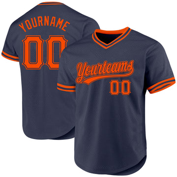 Custom Navy Orange Authentic Throwback Baseball Jersey