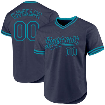 Custom Navy Teal Authentic Throwback Baseball Jersey