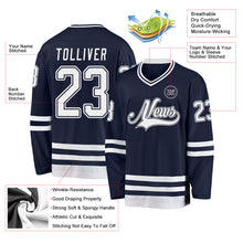 Load image into Gallery viewer, Custom Navy White Hockey Jersey
