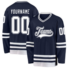 Load image into Gallery viewer, Custom Navy White Hockey Jersey
