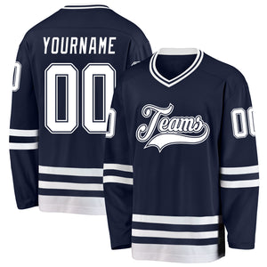 Custom Navy White Hockey Jersey