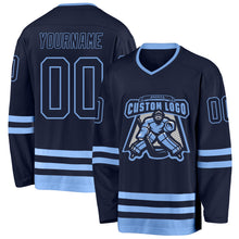 Load image into Gallery viewer, Custom Navy Light Blue Hockey Jersey
