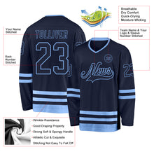 Load image into Gallery viewer, Custom Navy Light Blue Hockey Jersey
