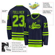 Load image into Gallery viewer, Custom Navy Neon Green Hockey Jersey
