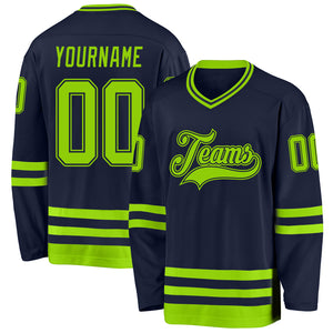 Custom Navy Neon Green Hockey Jersey