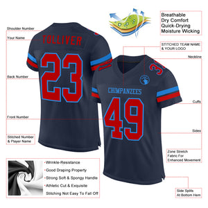 Custom Navy Red-Powder Blue Mesh Authentic Football Jersey