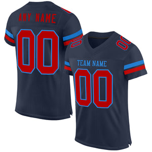 Custom Navy Red-Powder Blue Mesh Authentic Football Jersey