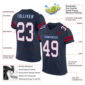 Custom Navy Red-Royal Mesh Authentic Football Jersey