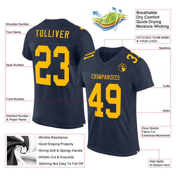 Custom Navy Gold Mesh Authentic Football Jersey