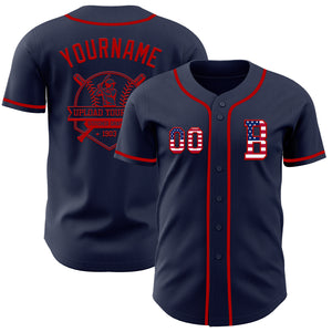 Custom Navy USA Flag-Red Authentic Baseball Jersey