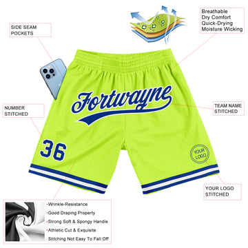 Custom Neon Green Royal-White Authentic Throwback Basketball Shorts