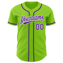 Load image into Gallery viewer, Custom Neon Green Purple-White Authentic Baseball Jersey
