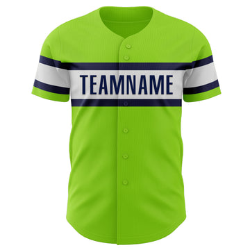 Custom Neon Green White-Navy Authentic Baseball Jersey