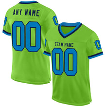 Load image into Gallery viewer, Custom Neon Green Blue-Navy Mesh Authentic Throwback Football Jersey
