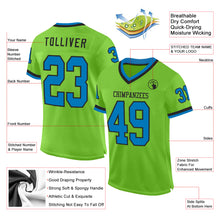 Load image into Gallery viewer, Custom Neon Green Blue-Black Mesh Authentic Throwback Football Jersey
