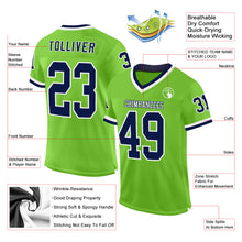 Load image into Gallery viewer, Custom Neon Green Navy-White Mesh Authentic Throwback Football Jersey
