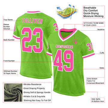 Custom Neon Green Pink-White Mesh Authentic Throwback Football Jersey