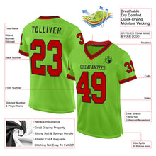 Load image into Gallery viewer, Custom Neon Green Red-Black Mesh Authentic Throwback Football Jersey
