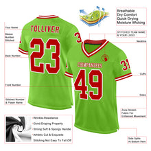 Load image into Gallery viewer, Custom Neon Green Red-White Mesh Authentic Throwback Football Jersey
