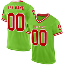 Load image into Gallery viewer, Custom Neon Green Red-White Mesh Authentic Throwback Football Jersey
