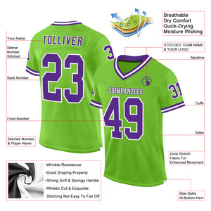 Custom Neon Green Purple-White Mesh Authentic Throwback Football Jersey