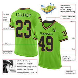 Custom Neon Green Black-Old Gold Mesh Authentic Throwback Football Jersey