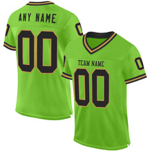 Load image into Gallery viewer, Custom Neon Green Black-Old Gold Mesh Authentic Throwback Football Jersey
