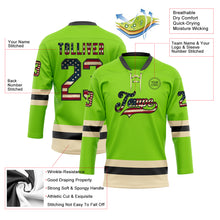 Load image into Gallery viewer, Custom Neon Green Vintage USA Flag Black-Cream Hockey Lace Neck Jersey
