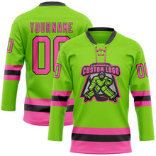 Load image into Gallery viewer, Custom Neon Green Pink-Black Hockey Lace Neck Jersey
