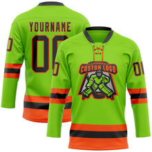 Load image into Gallery viewer, Custom Neon Green Black-Orange Hockey Lace Neck Jersey
