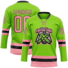 Load image into Gallery viewer, Custom Neon Green Medium Pink-Black Hockey Lace Neck Jersey
