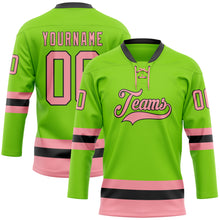 Load image into Gallery viewer, Custom Neon Green Medium Pink-Black Hockey Lace Neck Jersey
