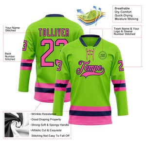 Custom Neon Green Pink-Navy Hockey Lace Neck Jersey