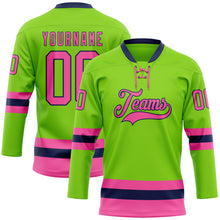 Load image into Gallery viewer, Custom Neon Green Pink-Navy Hockey Lace Neck Jersey
