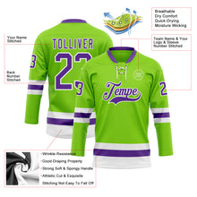 Load image into Gallery viewer, Custom Neon Green Purple-White Hockey Lace Neck Jersey
