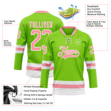 Load image into Gallery viewer, Custom Neon Green Medium Pink-White Hockey Lace Neck Jersey
